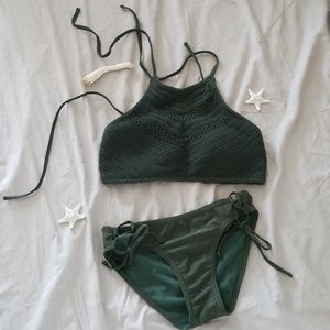 Olive green knit bikini set